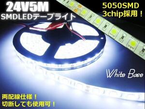 両配線 24V 5M 900連級 5050 LED テープライト 白 ホワイト アンドン トラック バス ダンプ 船舶 切断可 ドレスアップ B