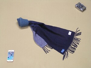 リバーシブルマフラー ♪ ユナイテッドアローズ UNITED ARROWS ♪ Navyネイビー系 メンズ&レディース Woolウール 横160㎝×縦29■5056