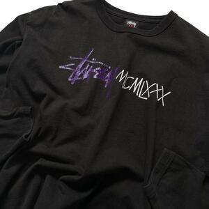 STUSSY ステューシー ロゴ プリント ロンT ロングスリーブ M 古着 00s メンズ トップス Y2K ブラック 黒 長袖