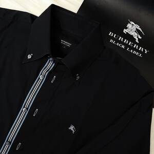 美品 名作 BURBERRY BLACK LABEL バーバリーブラックレーベル ドゥエボットーニBDシャツ 前立ノバストライプ 黒 2(M) #2881