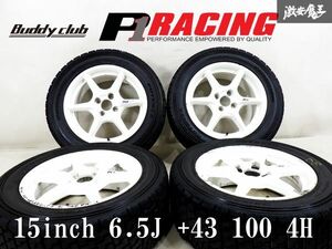 【 当時物 】 BuddyClub バディクラブ P1レーシング 15インチ 6.5J +43 PCD100 4H タイヤ付 ホイール 4本 シビック ロードスター 棚46C