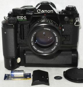 【整備/性能測定済】Canon AE-1 PROGRAM ブラック＋NFD50mmF1.4_モータドライブMA付属_P,S,機能OK(1307538_211)