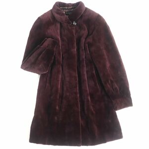 極美品▼Guy Laroche ギラロッシュ SAGA MINK サガミンク 裏地総柄 本毛皮セミロングコート ボルドー F 毛質艶やか・柔らか◎