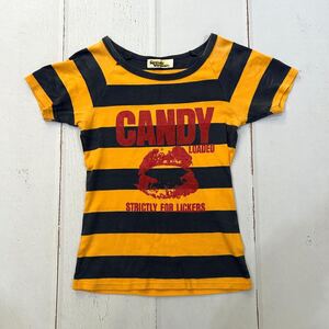 H ■ 80s 90s レア 初期 HYSTERIC GLAMOUR ヒステリックグラマー 日本製 CANDY ボーダー リップ Ｔシャツ 希少 入手困難 ヴィンテージ 古着