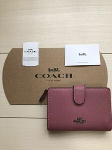 新品 コーチ COACH CSGR LTH MED CRN ZIP 濃ピンク 二つ折り財布 ウォレット