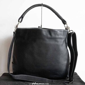 【美品】濱野 【2way レザー バッグ】 hamano ハンドバッグ ブラック レザー 25010294