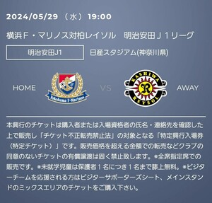 横浜Ｆ・マリノス対柏レイソル　2024/05/29(水)：19:00～　日産スタジアム　指定席ペアチケット