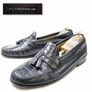 11表記　29cm相当　Florsheim　フローシャイム　タッセルローファー　レザーシューズ　ブラック　黒　革靴　幅広/U9514