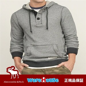 【送料無料】Mサイズ　アバクロ ボタンダウン パーカー Textured Fleece Hoodie HEATHER GREY グレー アメカジ 