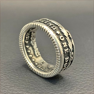 [RING] VINTAGE MORGAN SILVER DOLLAR アメリカ 1921年 モーガン ダラー 銀貨 1＄コイン デザイン 10mm シルバー リング 23号