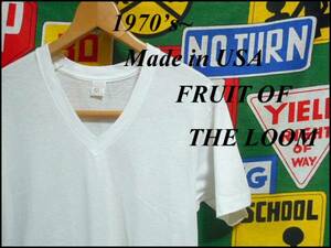 《FRUIT OF THE LOOM》ビンテージVネックTシャツ白70sホワイトM