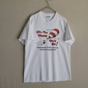 90s USA vintage Tシャツ / M コットン ホワイト プリント イラスト 半袖 ビンテージ T4-06094-9495