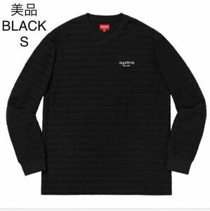 美品 18fw Supreme Rope Stripe L/S Top Black size:S タグ ステッカー付 シュプリーム ロンT classic logo ロゴ クラシック