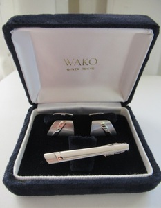  ◆銀座.東京.WAKO.和光.SILVER.タイピン＆カフスセットケーズ入り◆メンズ.銀製.シルバーアクセサリー　