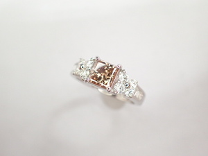 美品 Pt900 ブラウンダイヤ0.905ct（FANCY BROWN-I1） ダイヤ他計0.47ct デザイン リング 指輪