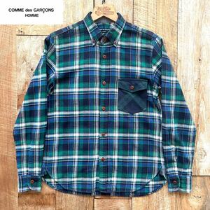 【美品】COMME des GARCONS HOMME コムデギャルソンオム AD2012 チェック柄 切り替え ネルシャツ XS グリーン