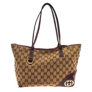 1円スタート GUCCI グッチ ニューブリット トートバッグ 169946 GG柄 インターロッキング ゴールド金具 GGキャンバス 手提げ ブラウン