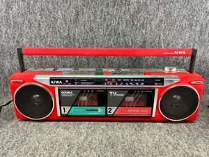 アイワ AIWA ダブルカセット ラジカセ CS-W22 昭和レトロビンテージ stereo radio cassette recorder 赤 レッド 当時物 tv sound