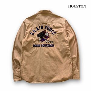 【HOUSTON】ヒューストン US AIR FORCE EMBROIDERY L/S SHIRT アメリカ空軍 刺繍長袖ワークシャツ ミリタリーシャツ ステンシルプリント