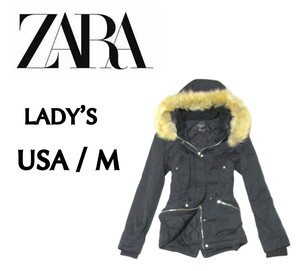 送料込み　レディース海外M◇ZARA◇モッズコート　黒　ファー取外可