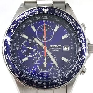 超美品 SEIKO セイコー 腕時計 SND255 7T92-0CF0 クオーツ カレンダー ラウンド シルバー ネイビー クロノグラフ 電池交換済み 動作確認済