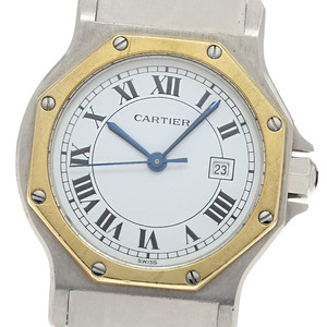 訳あり カルティエ CARTIER サントスオクタゴンLM YGベゼル デイト ゴドロンブレスレット 自動巻き メンズ _843033