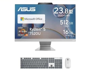 ほぼ未使用 ASUS 一体型パソコン ASUS M3402WFAK ホワイト [23.8型FHD/Ryzen 5 7520U/メモリ 16GB/SSD 512G/Windows11/M3402WFAK-WA018WS/