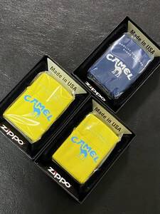 zippo キャメル 両面加工 限定品 3点 ブルー イエロー 希少モデル 2020年製 CAMEL QUALITY TOBACCOS ケース 保証書付き