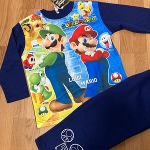 マリオ 光るパジャマ 上下セット 長袖 子供 ルイージ 定価3190円 キッズ 120 ネイビー 任天堂 バンダイ キャラクター