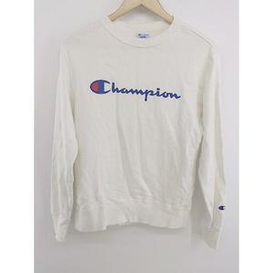 ◇ Champion チャンピオン ロゴプリント ワッペン 長袖 トレーナー プルオーバー サイズM ホワイト系 メンズ P