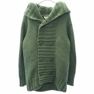 ディーゼル フード付 ニットジャケット XS グリーン DIESEL ウール100％ ロゴプリント レディース