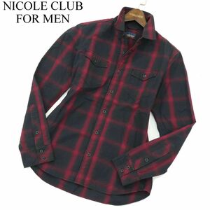 NICOLE CLUB FOR MEN ニコルクラブ フォーメン 通年 襟ワイヤー★ 長袖 ワーク オンブレー チェック シャツ Sz.M位　メンズ　A4T00591_1#C