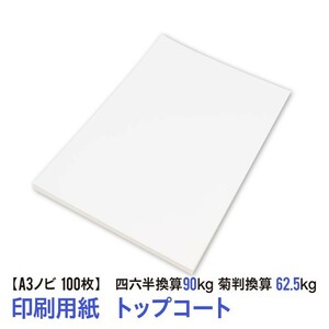 印刷用紙 トップコート 100枚 Ａ３ノビ （四六判換算90kg・菊判換算62.5kg・坪量104.7g/m2） 送料無料