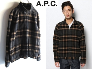 美品 定価62700円 A.P.C. アーペーセー BLOUSON ECOSSAIS 裏地付 ririジップ使用 チェック柄 ウール ブルゾン ジャケット M ポーランド製