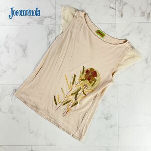 Jocomomola de Sybilla ホコモモラ 袖チュールTシャツ 半袖カットソー 刺繍 トップス レディース ベージュ サイズS*RC1164