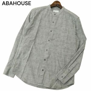 ABAHOUSE アバハウス 通年 長袖 ストレッチ オックス★ バンドカラー グレンチェック シャツ Sz.50　メンズ グレー 　A4T08594_7#C