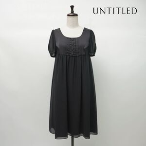 美品 UNTITLED アンタイトル ドット柄 ドッキングフレアワンピース フレンチスリーブ 膝丈 裏地あり レディース 黒 ブラック サイズ2*LC336