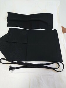 【中古品】袋帯 喪服 3点セット 帯・帯締め・帯締め 刺繍入り 紋入り 礼装用 大人女性用 実寸幅31cm たとう紙書き込みあり