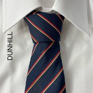 DUNHILL ダンヒル レジメンタル ストライプ シルク ネクタイ イタリア製 ネイビー レッド イエロー TG292