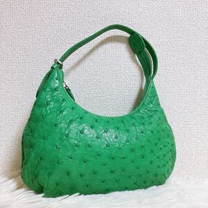 Ostrich オーストリッチ エメラルドグリーン ミニサイズ ハンドバッグ ワンショルダー 1円スタート エキゾチックレザー