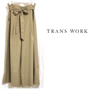 美品 TRANS WORK トランスワーク 洗える リネン混 ワイドパンツ 40 三陽商会 レディース