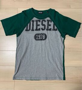 DIESEL ディーゼル ラグランTシャツ バイカラー クラッシュロゴT Mサイズ グリーン×グレー