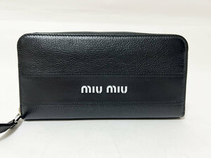 送料無料 miu miu ミュウミュウ ファスナー 長財布 レザー MADRAS CITY マドラス シティ NERO ブラック 5ML506 美品