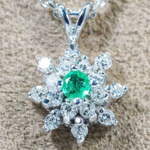 ★1円〜★PT850 5.0g 40cm 鑑定付 天然エメラルド ダイヤモンド Natural Emerald Diamond Platinum プラチナ 白金 Pendant Jewelry 仕上済