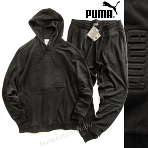 メンズ US/M 日本L相当◆未使用 PUMA プーマ ビッグキャット スウェット パーカー フーディー スウェットパンツ 上下 セットアップ 黒