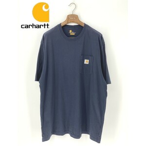 A9926/美品 春夏 Carhartt カーハート コットン クルーネック 胸ロゴワッペン 半袖 Tシャツ カットソー 2XL 紺 オーバーサイズ メンズ