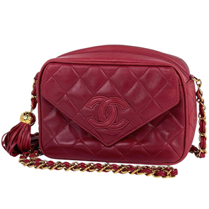 シャネル CHANEL ココマーク フリンジ チェーン ショルダーバッグ タッセル ショルダーバッグ レザー レッド レディース 【中古】