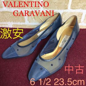 【売り切り!送料無料!】A-128 VALENTINO GARAVANI!シースルーパンプス!6 1/2 23.5cm!青!ブルー!高級!普段使い!パーティー!フォーマル!中古!