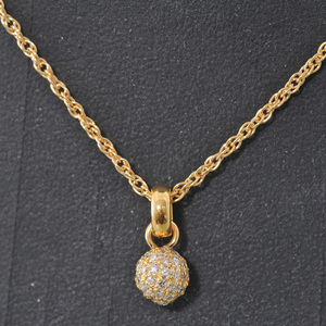 【H86】　750 (K18)　イエローゴールド　ミラーボール デザイン　メレダイヤモンド 0.53ct　ペンダントネックレス　中古美品