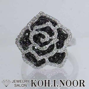 ブラックダイヤモンド ダイヤモンド 計1.00ct 18金ホワイトゴールド K18WG リング 7号 花 フラワー